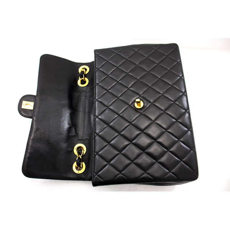 【日本直送】香奈兒 Jumbo 11 英寸大號鏈條單肩包翻蓋黑色小羊皮-10