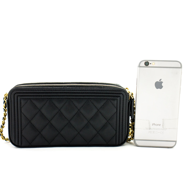 【日本直送】CHANEL 男孩黑色魚子醬鏈條錢包 WOC 拉鍊單肩包-2