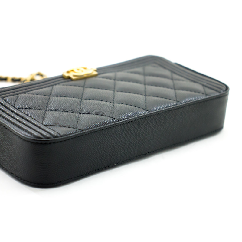 【日本直送】CHANEL 男孩黑色魚子醬鏈條錢包 WOC 拉鍊單肩包-3