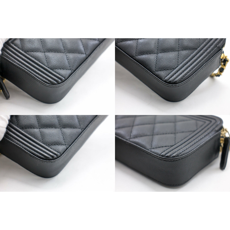 【日本直送】CHANEL 男孩黑色魚子醬鏈條錢包 WOC 拉鍊單肩包-5