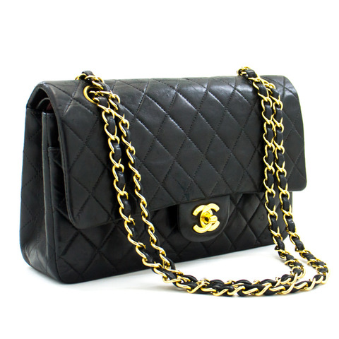 CHANEL 2.55 雙翻蓋中號鏈條單肩包 黑色小羊皮