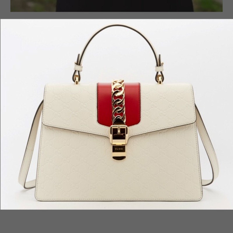 Gucci Sylvie系列中號手提包，皮革肩帶-0