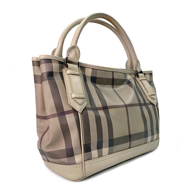 Burberry  灰棕色格紋大容量皮革手提包-4