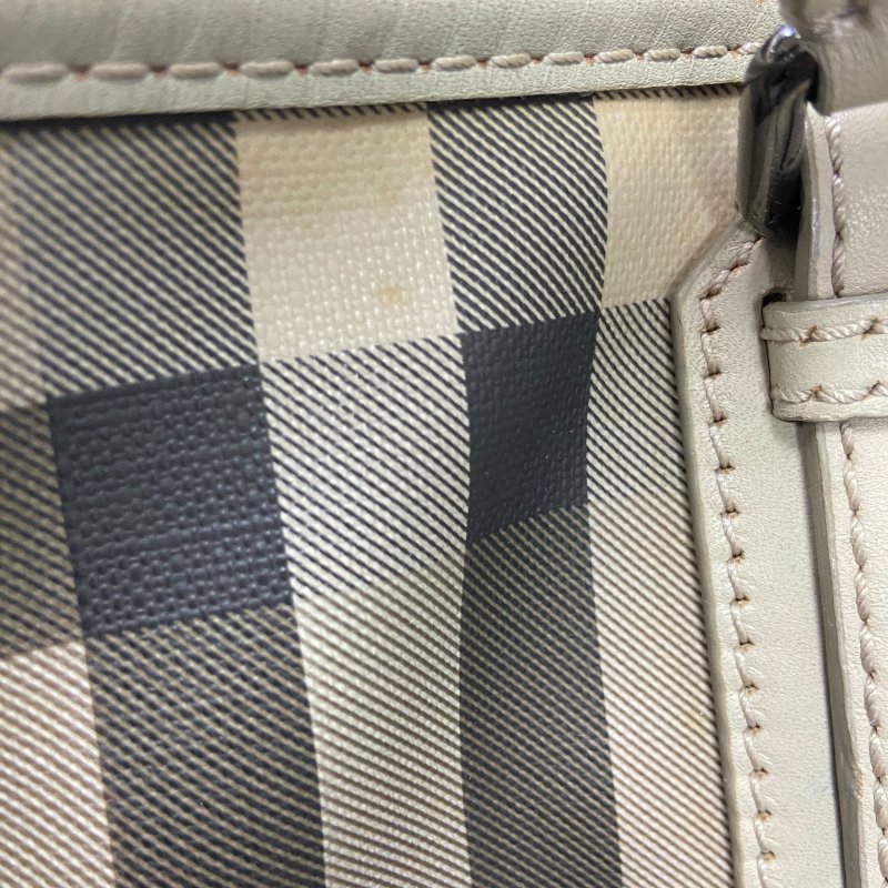 Burberry  灰棕色格紋大容量皮革手提包-8