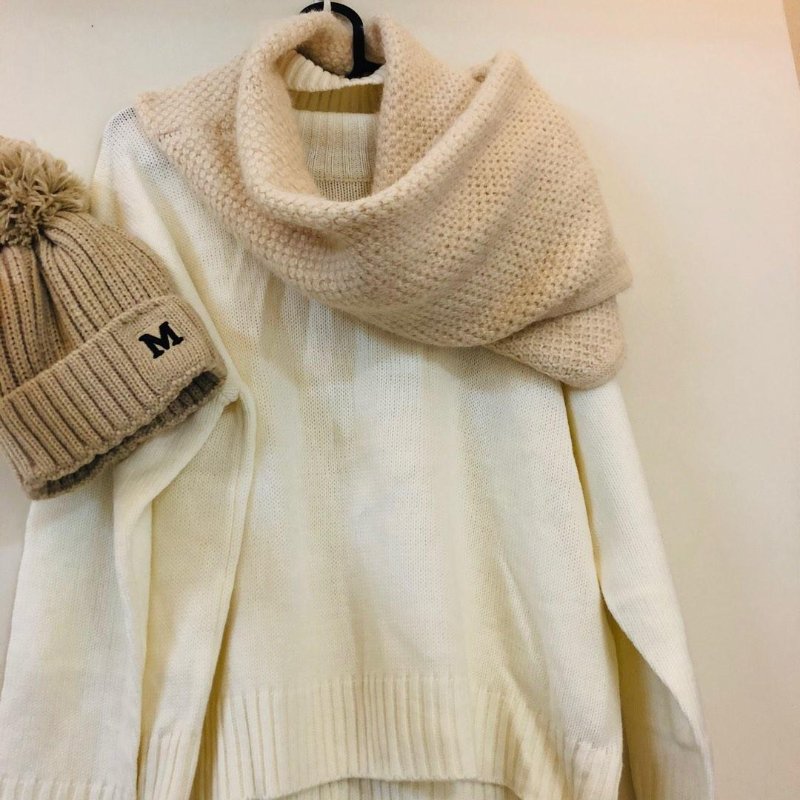 高領針織毛衣 保暖時尚百搭 米白色 杏色-0