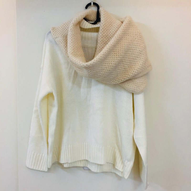 高領針織毛衣 保暖時尚百搭 米白色 杏色-1