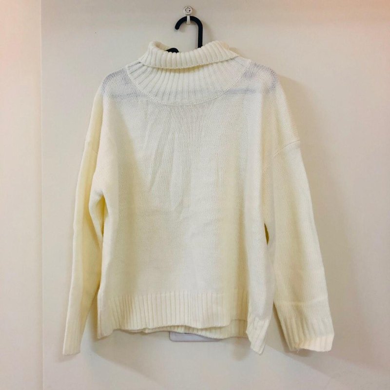 高領針織毛衣 保暖時尚百搭 米白色 杏色-2