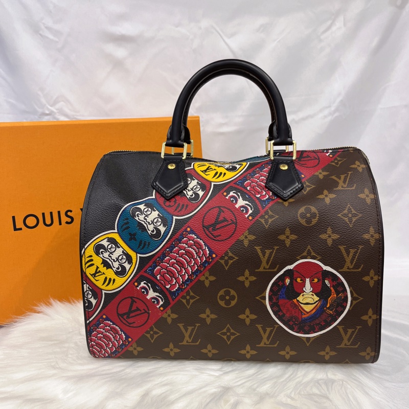 Louis Vuitton LV 限量款 山本寬齋 字紋拼EPI Speedy 30公分 波士頓包/手提包-0