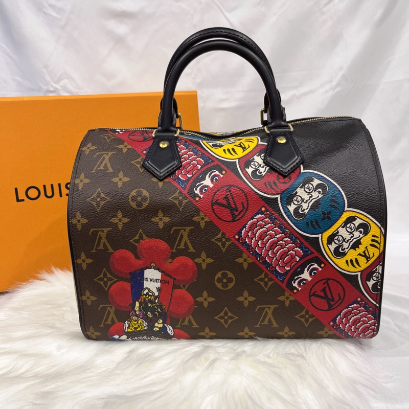 Louis Vuitton LV 限量款 山本寬齋 字紋拼EPI Speedy 30公分 波士頓包/手提包-1
