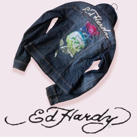 二手私物【Ed Hardy】全新附吊牌 丹寧牛仔 外套水鑽刺繡 微風廣場獨家引進品牌