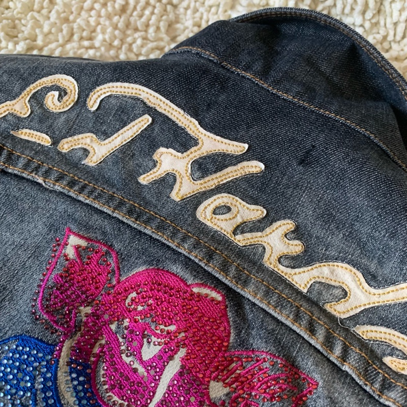 二手私物【Ed Hardy】全新附吊牌 丹寧牛仔 外套水鑽刺繡 微風廣場獨家引進品牌-2