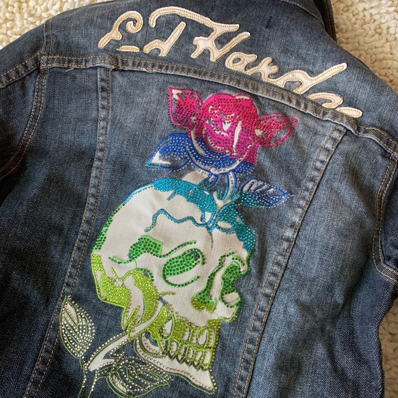 二手私物【Ed Hardy】全新附吊牌 丹寧牛仔 外套水鑽刺繡 微風廣場獨家引進品牌-5