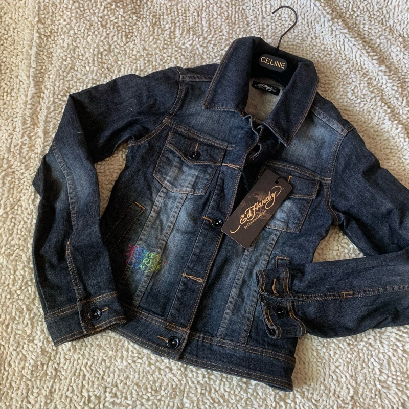 二手私物【Ed Hardy】全新附吊牌 丹寧牛仔 外套水鑽刺繡 微風廣場獨家引進品牌-7