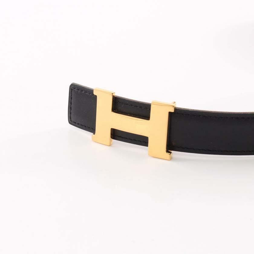 【日本直送】中古HERMES 9成新 迷你constance H 腰帶 黑色 金色 小公牛皮 拋光小公牛皮 黑色 淺棕色 金色五金 正反兩用 □A刻印-1