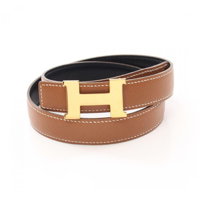 【日本直送】中古HERMES 9成新 迷你constance H 腰帶 黑色 金色 小公牛皮 拋光小公牛皮 黑色 淺棕色 金色五金 正反兩用 □A刻印-4