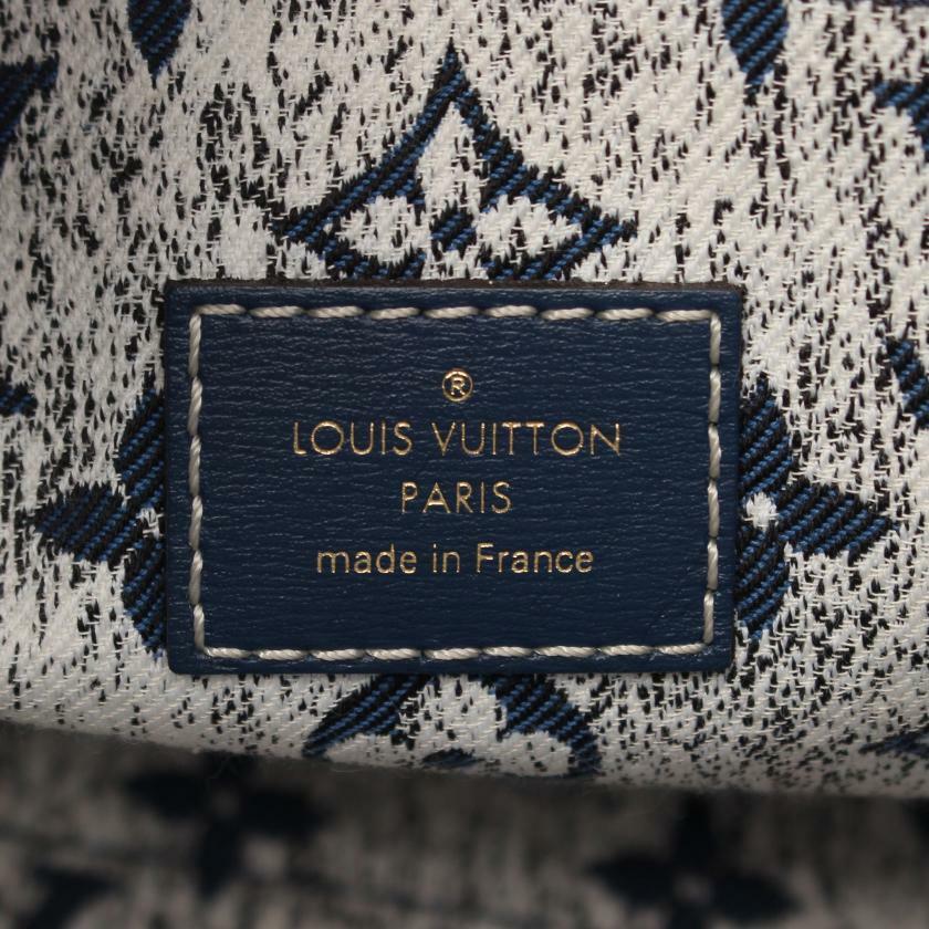 【日本直送】中古LOUIS VUITTON 9成新 OnTheGo MM 老花 提花丹寧布 肩包 托特包 丹寧布 真皮 藍色 白色 海軍藍 兩用款-3
