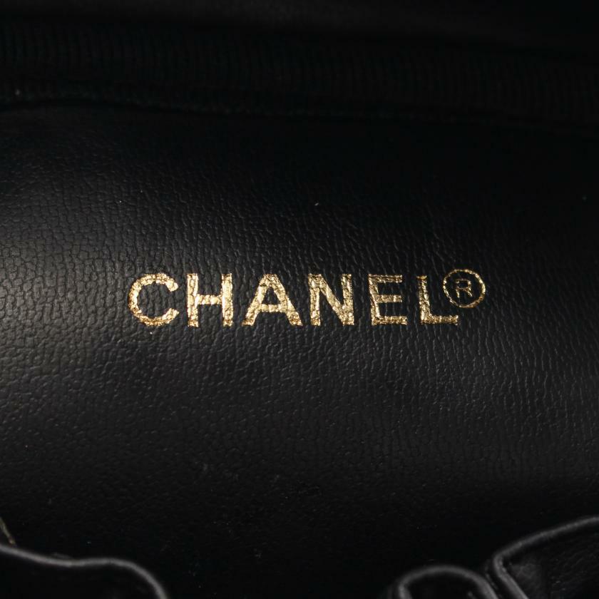 【日本直送】中古CHANEL 9成新 bicolor 梳妝包 手提包 小羊皮 黑色 金色五金-3