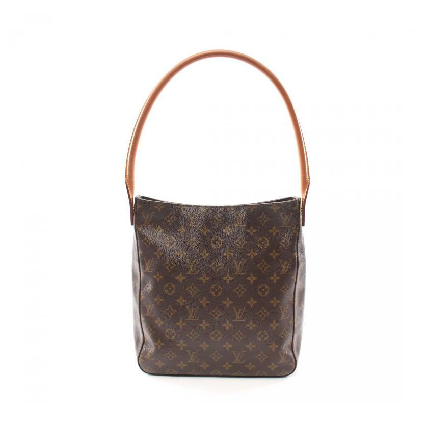 【日本直送】中古LOUIS VUITTON 9成新 Looping GM   老花肩包 PVC 真皮 棕色-0