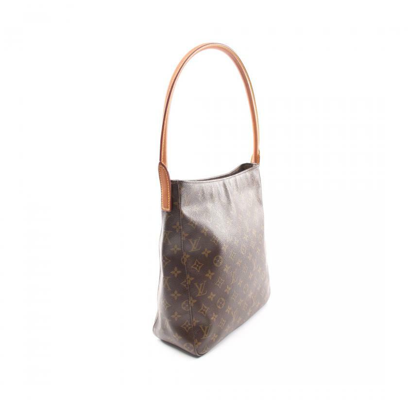 【日本直送】中古LOUIS VUITTON 9成新 Looping GM   老花肩包 PVC 真皮 棕色-1