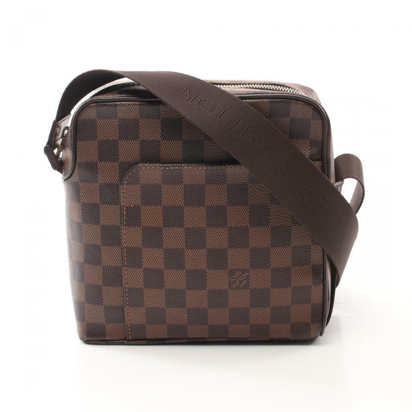 【日本直送】中古LOUIS VUITTON 9成新 Olav PM 烏黑色棋盤格 肩包 PVC 真皮 棕色-0