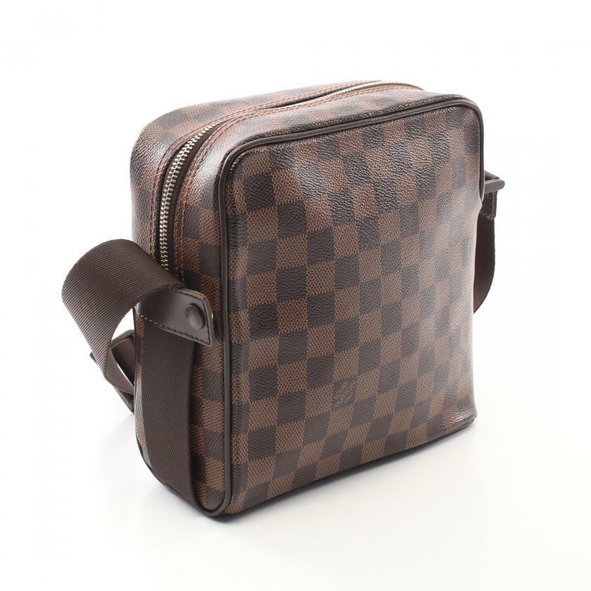 【日本直送】中古LOUIS VUITTON 9成新 Olav PM 烏黑色棋盤格 肩包 PVC 真皮 棕色-1