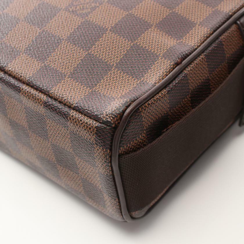 【日本直送】中古LOUIS VUITTON 9成新 Olav PM 烏黑色棋盤格 肩包 PVC 真皮 棕色-4