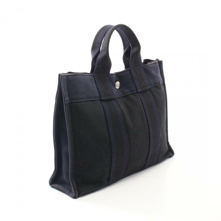 【日本直送】中古HERMES 9成新 fourre-tout PM  帆布手提包托特包 黑色 海軍藍-1