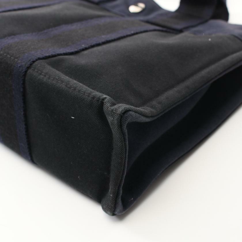 【日本直送】中古HERMES 9成新 fourre-tout PM  帆布手提包托特包 黑色 海軍藍-4