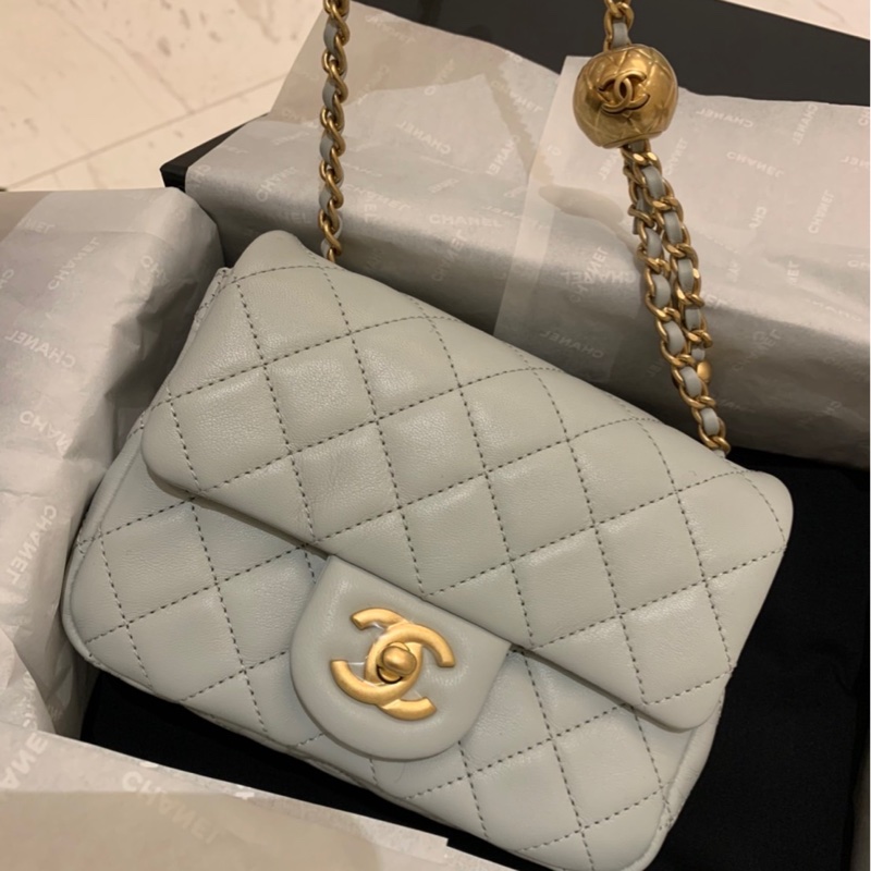 香奈兒 Chanel 23c霧面藍 藍灰色金球方胖子-0
