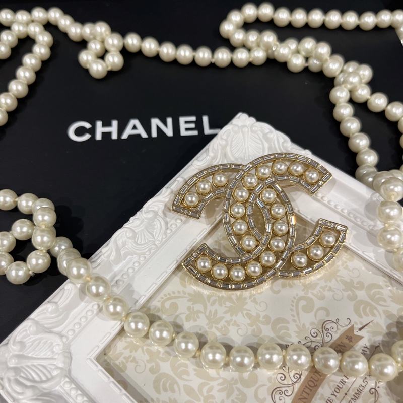 CHAENL 香奈兒 金色珍珠立體雙C方鑽 別針/胸針/配件-0