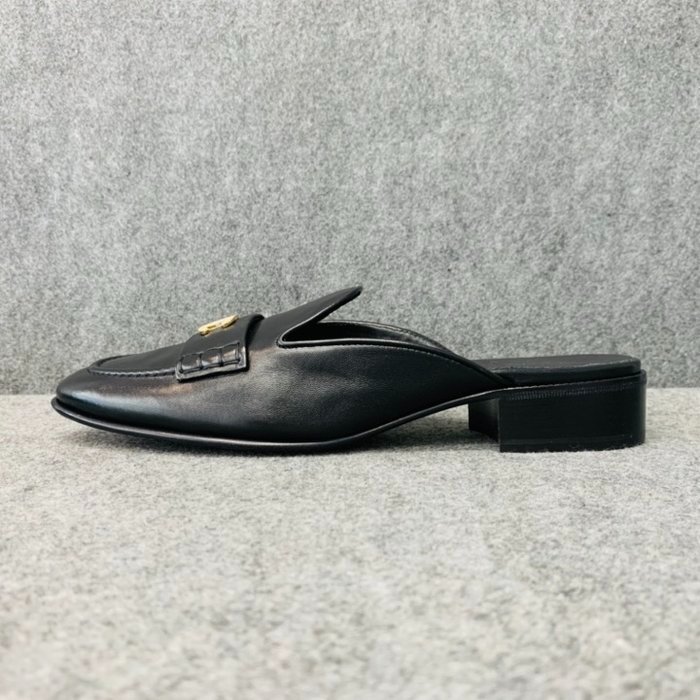 CHANEL 香奈兒 黑色全皮金釦 穆勒鞋/拖鞋/低跟鞋-4