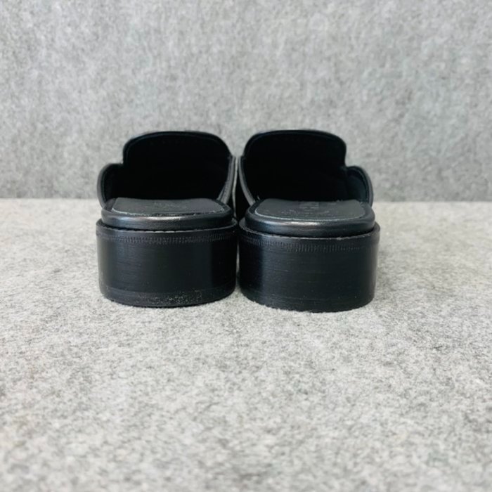CHANEL 香奈兒 黑色全皮金釦 穆勒鞋/拖鞋/低跟鞋-5