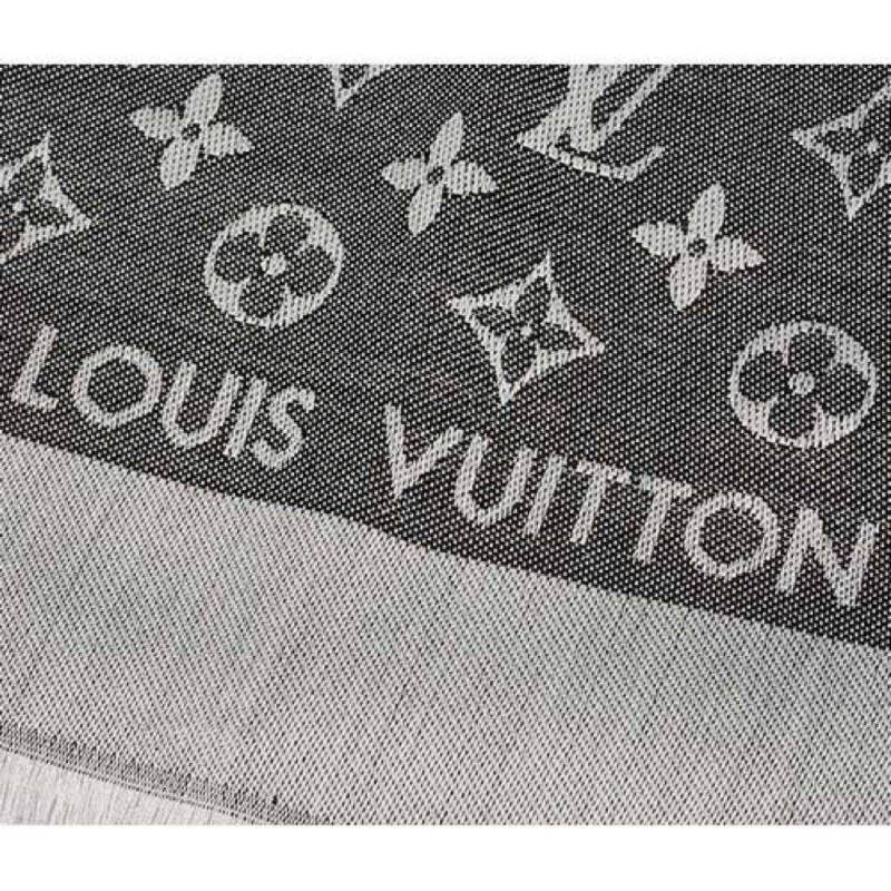 LV路易威登經典花紋羊毛絲綢披肩雙面 logo黑灰圖案提花披肩 大 披肩 圍巾 Louis Vuitton Monogram 圍巾 秋冬必備時尚百搭-0
