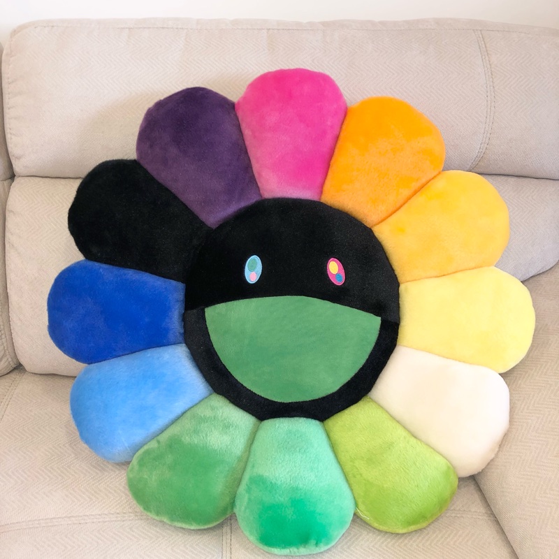 村上隆太陽花抱枕現貨花花抱枕Rainbow & Black (60cm)黑臉🌈 七彩坐墊