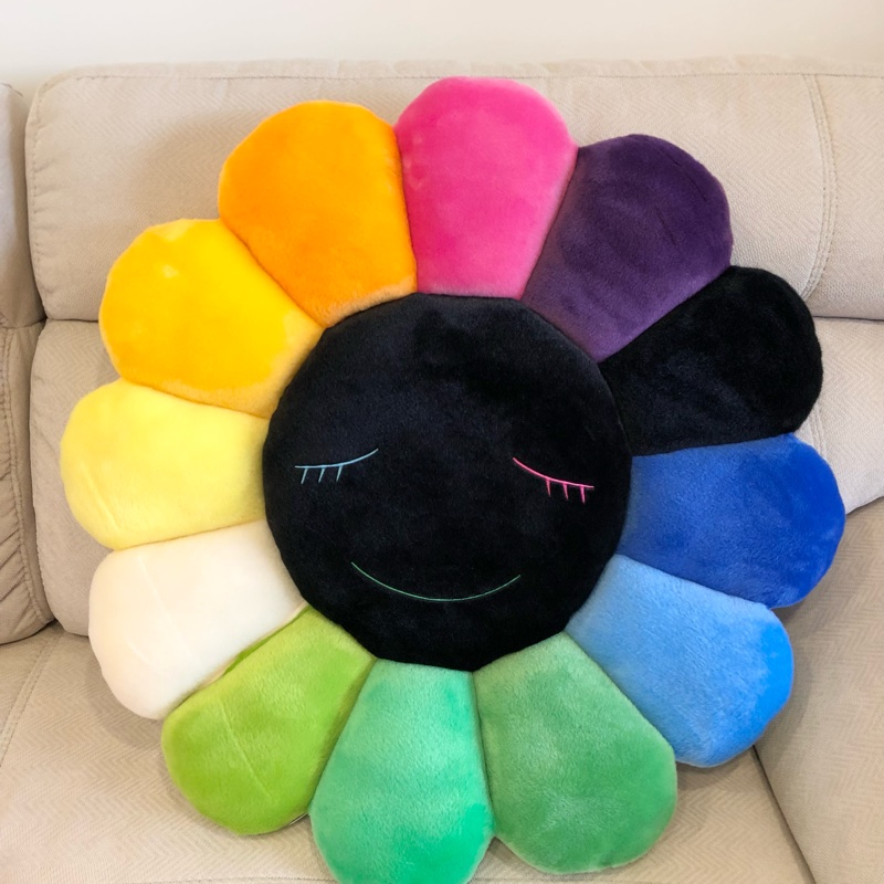 村上隆太陽花抱枕現貨花花抱枕Rainbow & Black (60cm)黑臉🌈 七彩坐墊