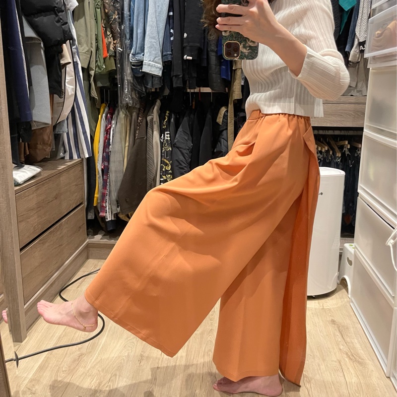 ［二手衣物］132 5.ISSEY MIYAKE 三宅一生 赤陶色交疊柔墜長褲-15