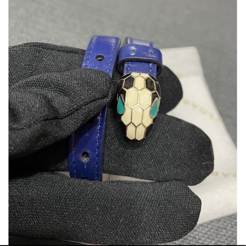 寶格麗 Bvlgari Serpenti 蛇頭單圈皮手環*藍寶石色