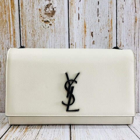 YVES SAINT LAURENT YSL 白色粒紋 黑鍊肩背包/斜背包/WOC包