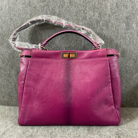 FENDI 芬迪 桃紫色 山羊皮 PEEKABOO躲貓貓 大款 手提斜背二用包/購物袋
