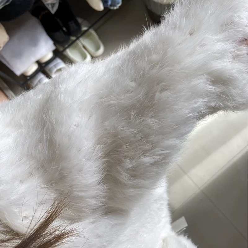 兔毛手工雙面編織長袖短短版帽外套 皮草外套 兔毛外套 全新-2