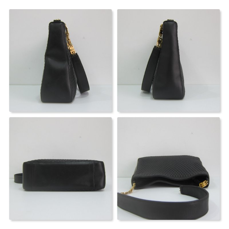 瑞士 BALLY 黑色羊皮衍縫LOGO金鍊肩背包-Vintage-古董包-3