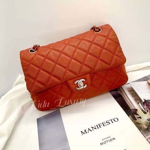 CHANEL 暖橘紅銀扣easy jumbo