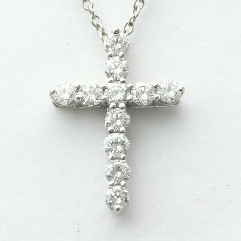 【日本直送】蒂芙尼小十字架鑽石項鍊鉑金鑲鑽男士女士時尚吊墜項鍊(銀色)-0