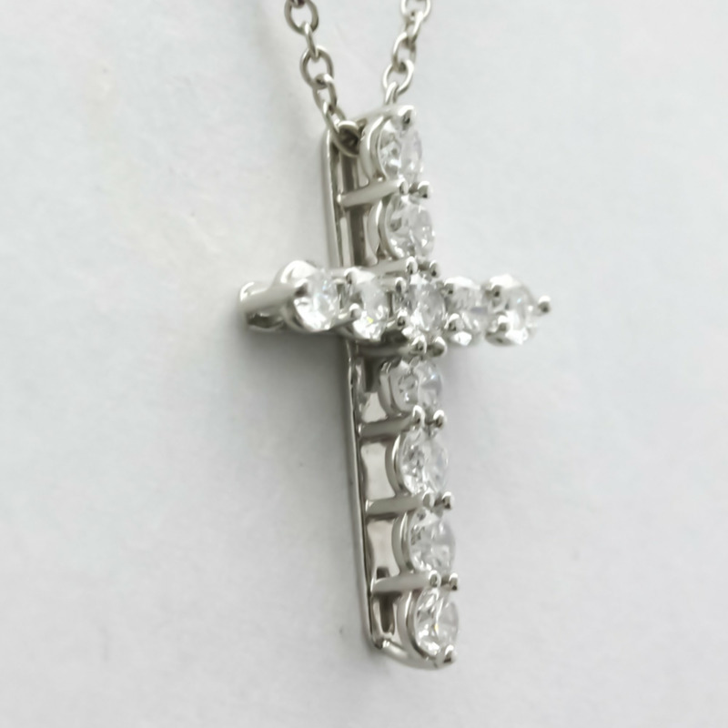 【日本直送】蒂芙尼小十字架鑽石項鍊鉑金鑲鑽男士女士時尚吊墜項鍊(銀色)-2