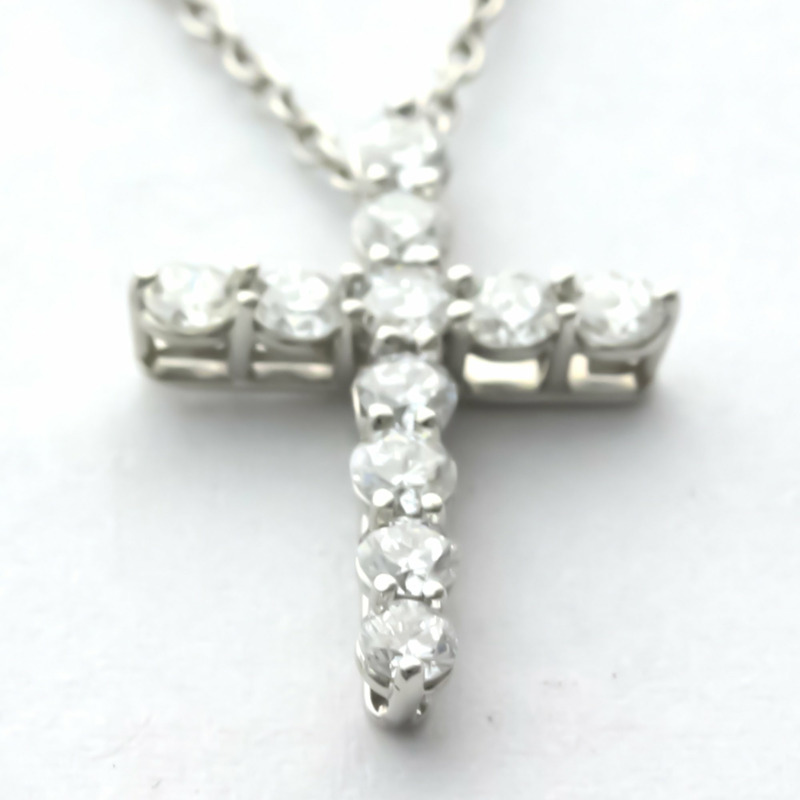 【日本直送】蒂芙尼小十字架鑽石項鍊鉑金鑲鑽男士女士時尚吊墜項鍊(銀色)-3