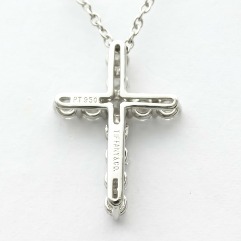 【日本直送】蒂芙尼小十字架鑽石項鍊鉑金鑲鑽男士女士時尚吊墜項鍊(銀色)-4