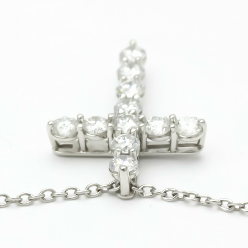 【日本直送】蒂芙尼小十字架鑽石項鍊鉑金鑲鑽男士女士時尚吊墜項鍊(銀色)-5