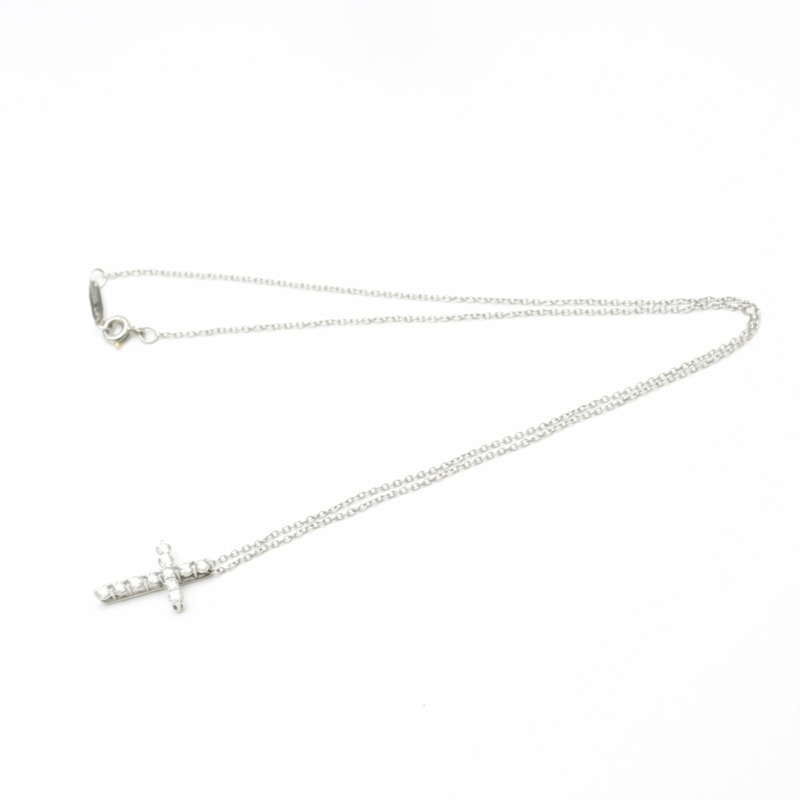 【日本直送】蒂芙尼小十字架鑽石項鍊鉑金鑲鑽男士女士時尚吊墜項鍊(銀色)-8