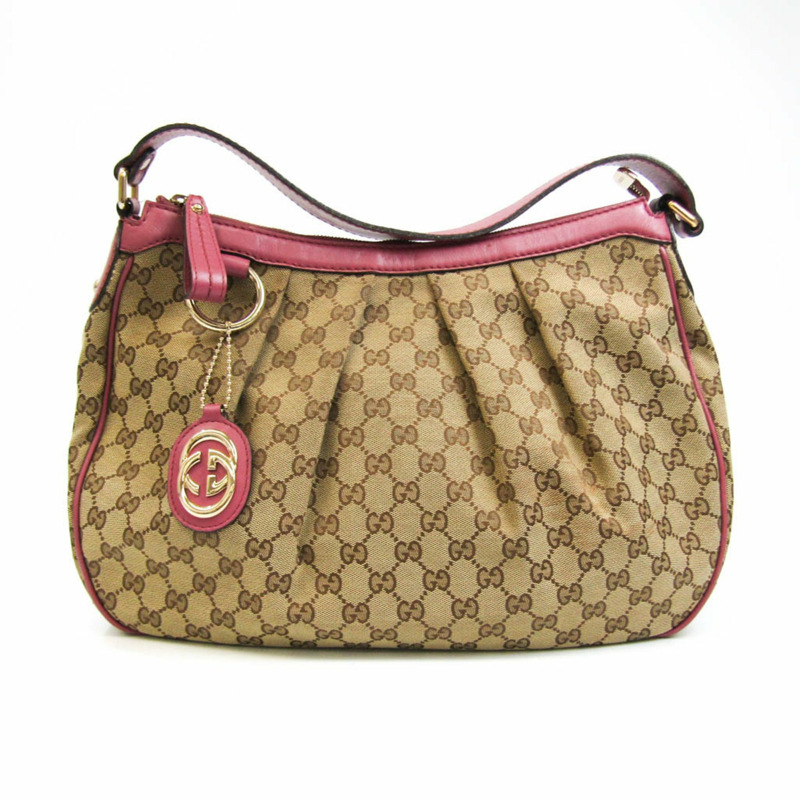 【日本直送】Gucci Sukey 232955 女士皮革，GG 帆布托特包米色，深棕色，粉色-0