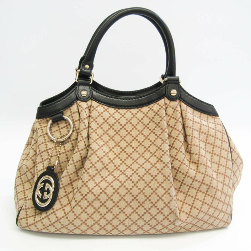 【日本直送】Gucci GG Canvas 211944 女士帆布皮革手袋米色黑色-0